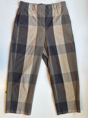 Theory khakis, oversize checkered pattern, cotton /silk blend